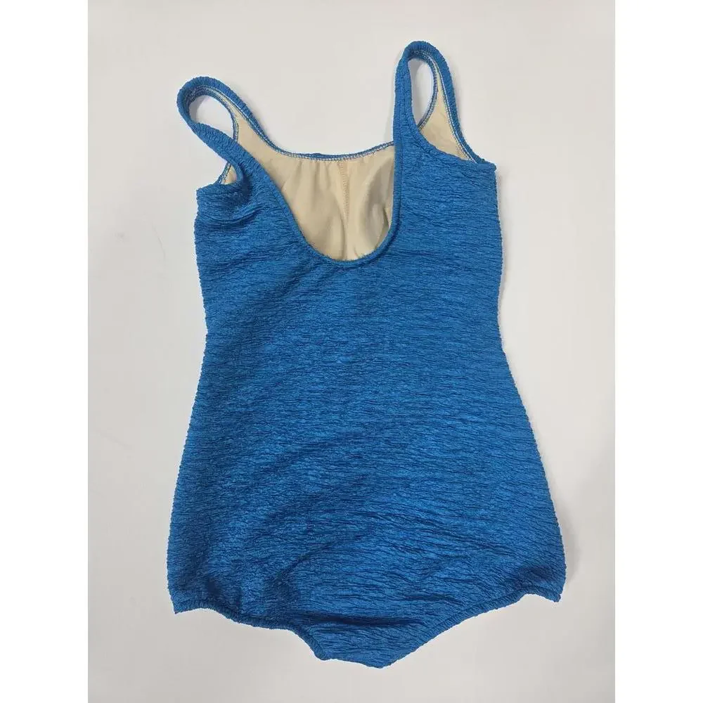 Vintage Blue Textured Crinkle One Piece Swimsuit Size 12 73080M‎